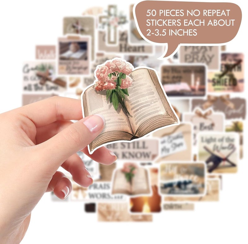 Eclazul Prayer Board Supplies Stickers - 50 Pcs Brown Bow Christian Jesus Bible Verse Decals for Adults Women Motivational Religious Book Scrapbook Mental Health Gift for Kindle Journal Water Bottles - Image 3